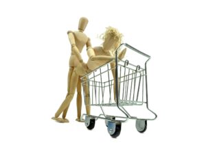 Gliederfiguren beim Akt im Supermarkt