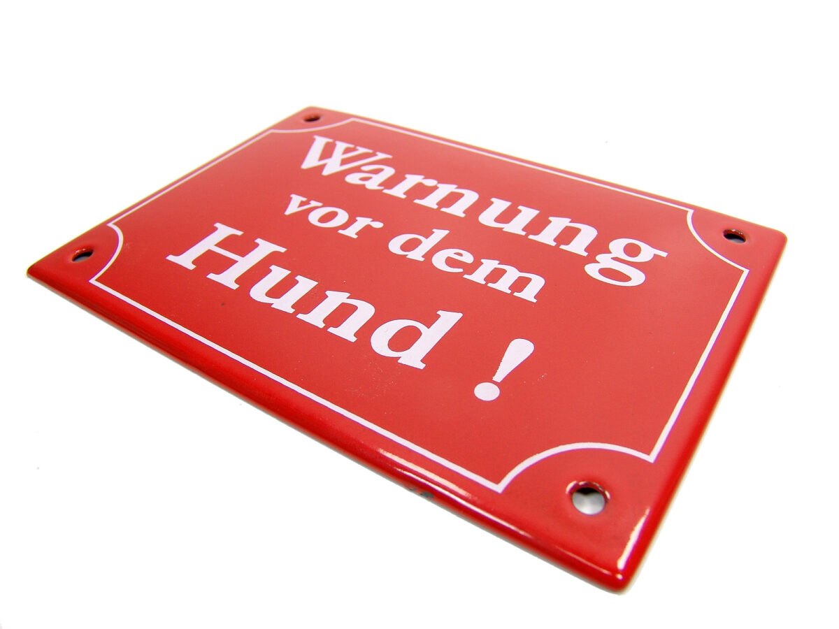 Warnschild aus Emaille - Warnung vor dem Hund - Vintage Look